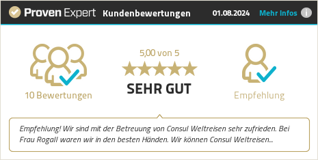 Kundenbewertungen & Erfahrungen zu Consul Weltreisen GmbH. Mehr Infos anzeigen.