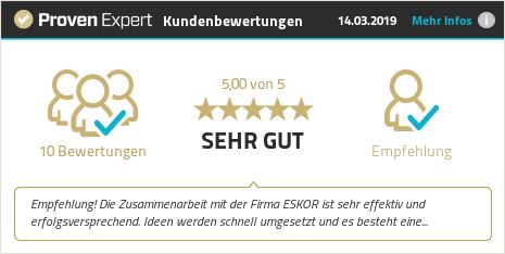 Kundenbewertungen & Erfahrungen zu ESKOR Werbeagentur GmbH & CO KG. Mehr Infos anzeigen.
