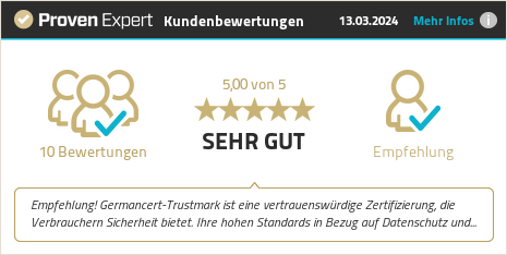 Kundenbewertungen & Erfahrungen zu Germancert - trustmark. Mehr Infos anzeigen.